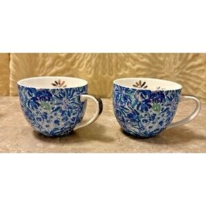 Lilly Pulitzer Ceramic Mug Set of 2 Coffee Tea Blue Floral Cups 12 Oz. NEW